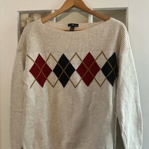 GAP Women's Argyle Sweater in Cream Boatneck